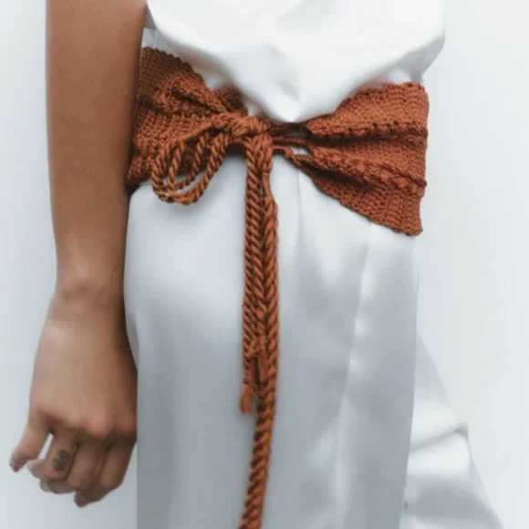 NWT ORANGE CROCHET SASH BELT